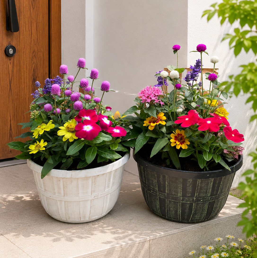 季節の寄せ植え アンティーク柄 軽量プラスチック鉢 内径24cm 2鉢