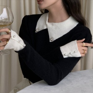 【送料無料】 トップス 2色 セーター 袖あり 長袖 クルーネック プルオーバー バイカラー ビジュー装飾 ニット かわいい 大人可愛い 大人女子 こなれ感 シンプル カジュアル 大人 上品 おしゃれ お洒落 ラフ コンサバ エレガント 無地 冬 30代 40代 レディース 女性用 ママ ママ服 ママファッション デート お出かけ お茶会 女子会 休日 授業参観 着回し カラバリ デイリーユース 普段使い 韓国 韓国系 ファッション コーデ スタイル 楽ちん あったか 暖かい 定番アイテム 着痩せ