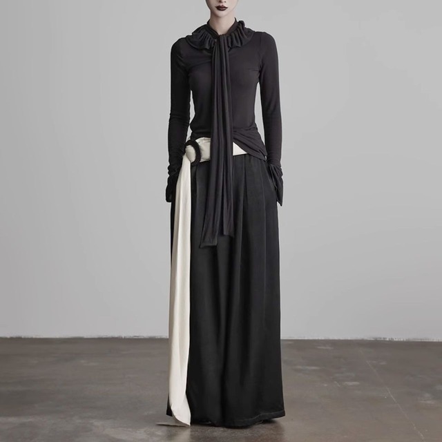 Satin pleated wide leg pants【2color】 C1022