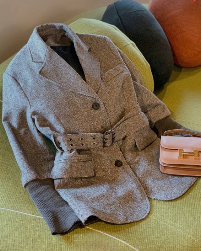 韓国Kスタイルクラシック ウエスト ベルト ジャケット/ OLVT 2