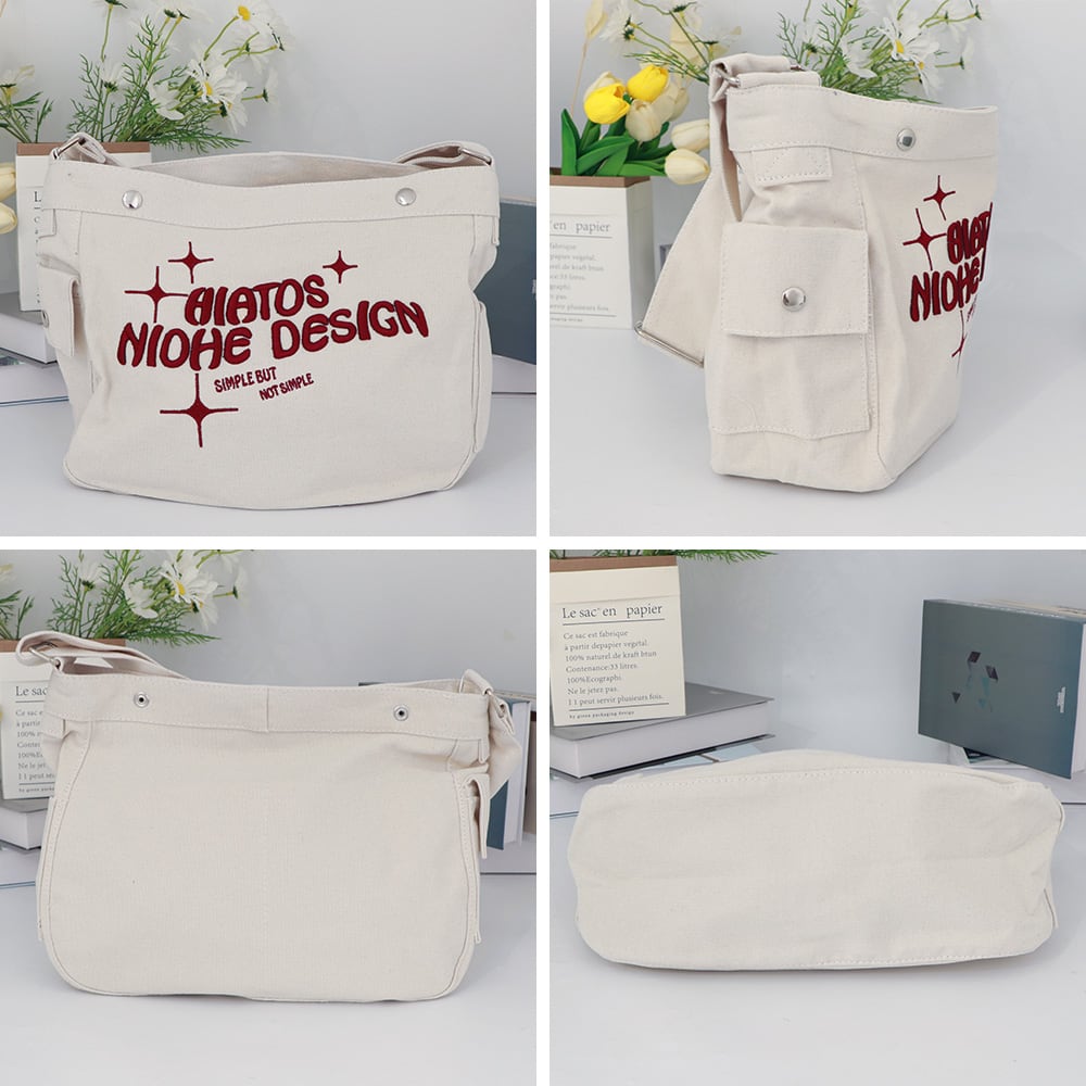 ショルダーバッグ キャンバス 大容量 通学 レディース ロゴ入り 肩掛け