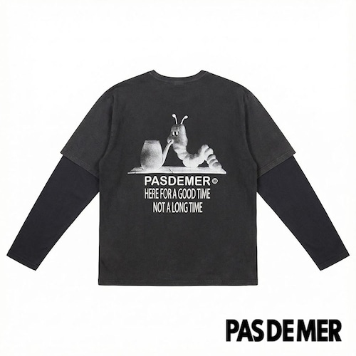 【PAS DE MER/パドゥメ】CATERPILLAR DOUBLE LAYER 長袖Tシャツ / GREY/BLACK / AW26-14469