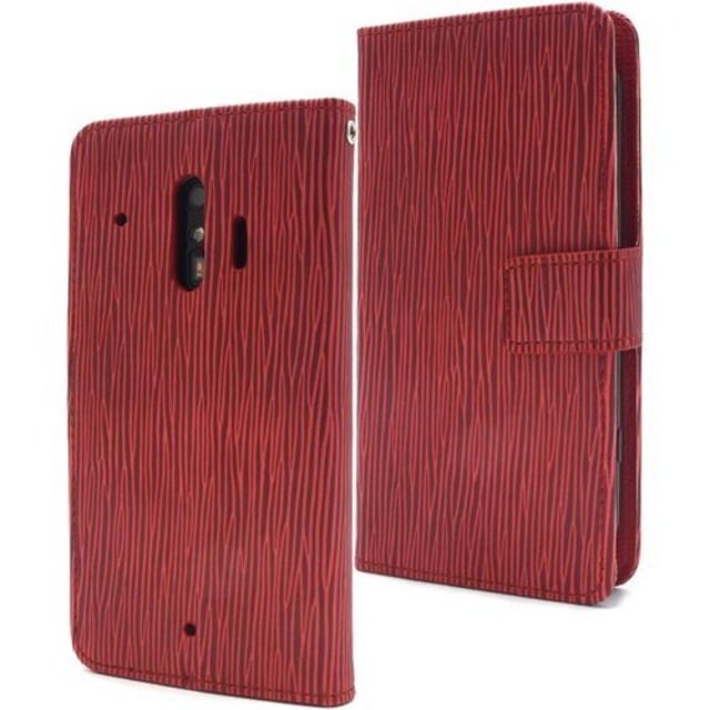 らくらくスマートフォン me-F-01L / らくらくスマートフォン F-42A ケース 手帳型 ストレート レザー ストライプ カバー 手帳型ケース レッド 106