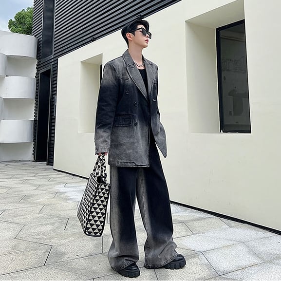 予約販売】メンズ セットアップ スーツ デニム ダークグレー