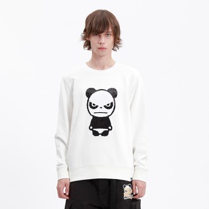 【HIPANDA ハイパンダ】メンズ スパンコール ロゴ クルーネック スウェット トレーナー MEN'S SEQUINS BASIC HIPANDA LOGO CREW NECK SWEAT SHIRT / WHITE・BLACK