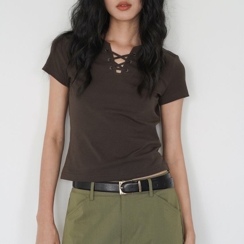 cross front v-neck short sleeve top L0519