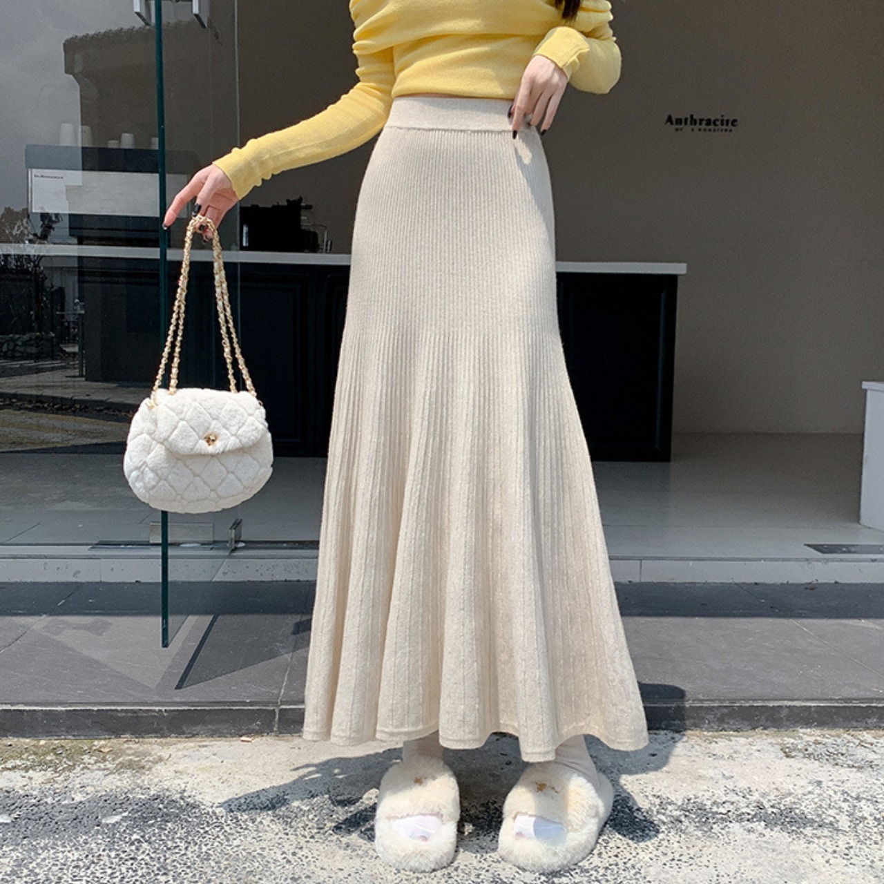 フィットフレア ニット ロング スカート 10313