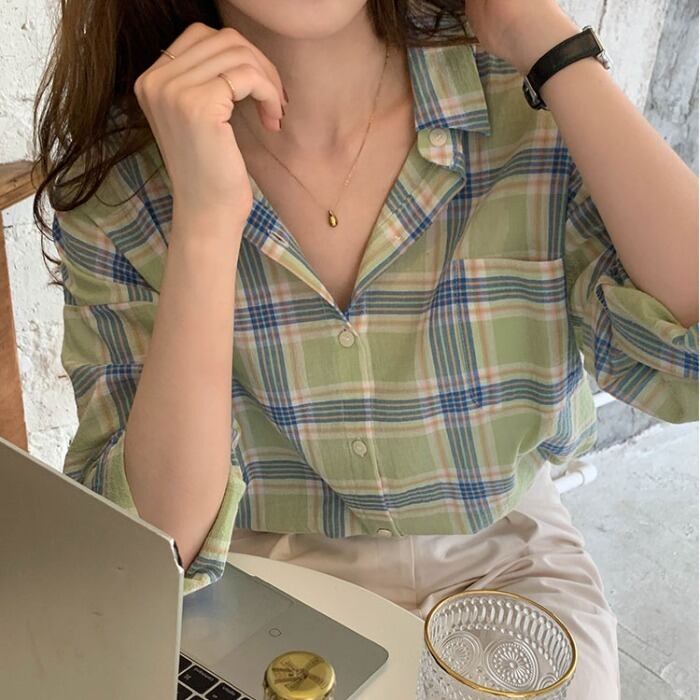 格子柄シャツ スプリングスタンダードジャケット ロング レトロ 春物 モンロー72852419830