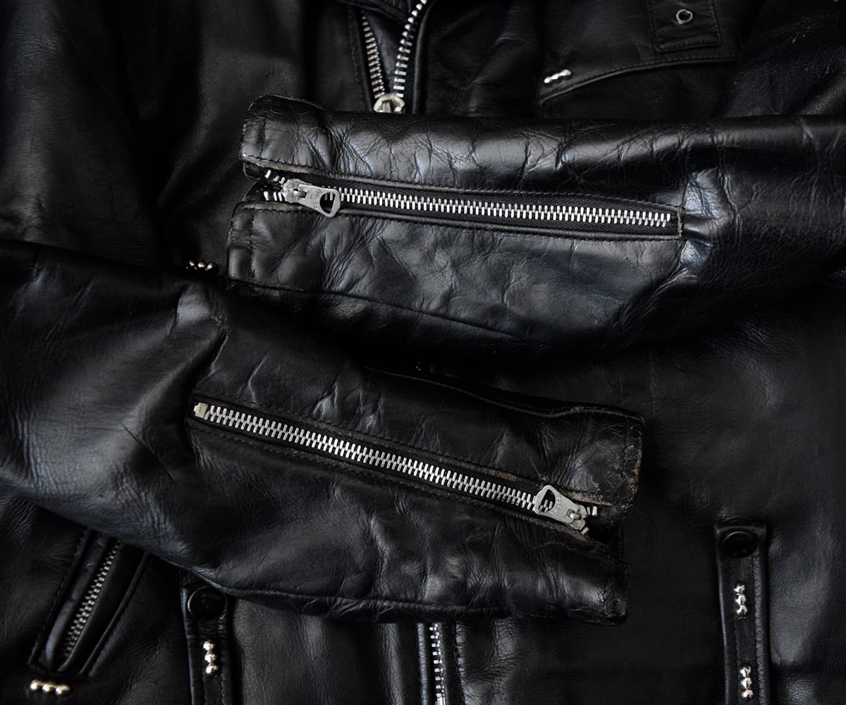 POLICE　シングルライダース　ホースハイド　コンチョ　ハーレー　ビンテージ Harley Davidson - USA製！ヴィンテージハーレー！襟ボア付き