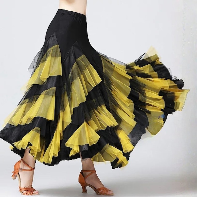 ハイウエスト ティアードチュール ボリューム ダンススカート 6col D00625