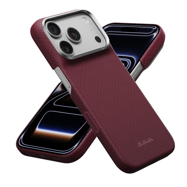 【1.03mm極薄】PITAKA iPhone 18 Pro 用ケース 軽量 600Dアラミド繊維製 薄型 耐衝撃(アーガイル・バーガンディー)