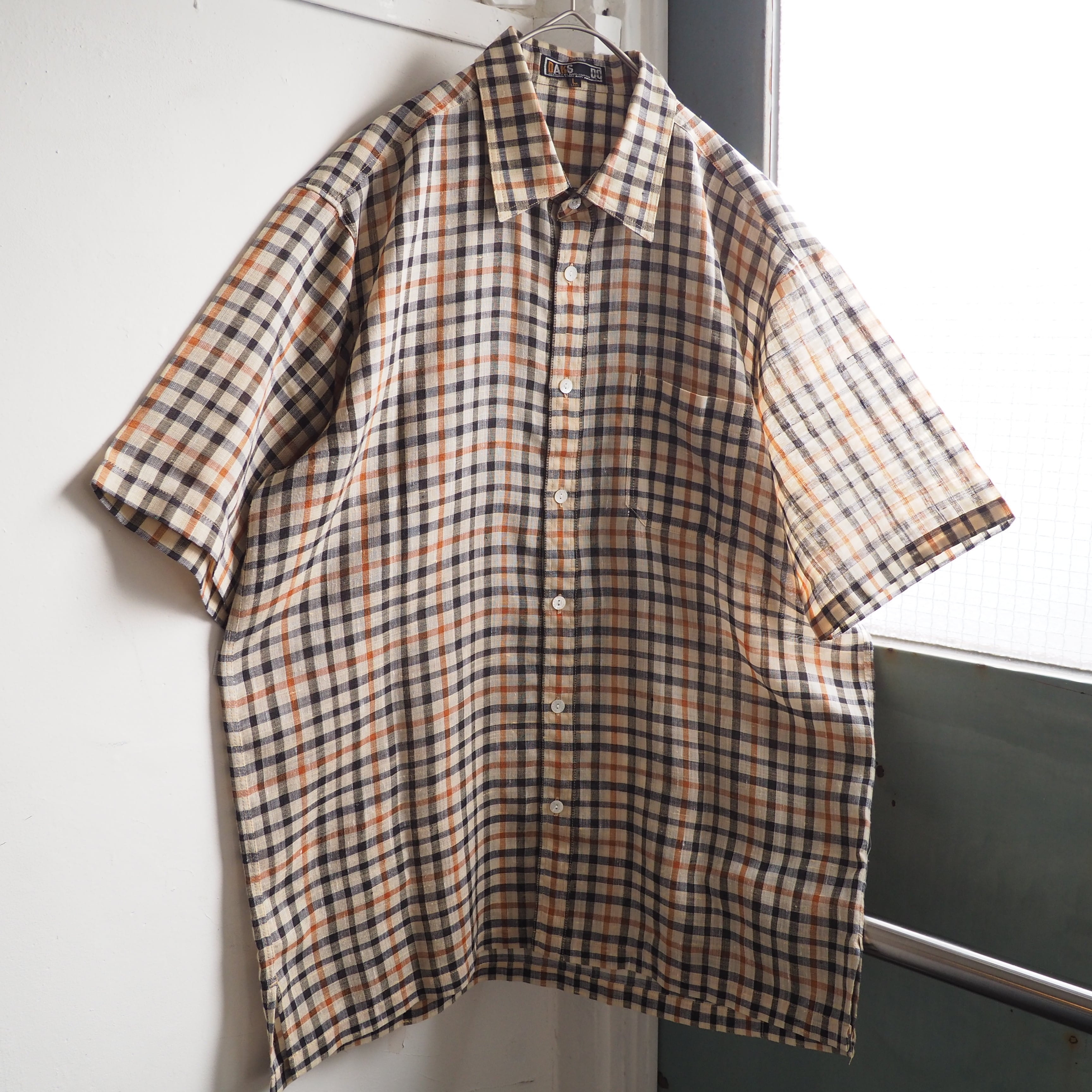 1980s ” Old DAKS ” House check pattern Design vintage loose linen mix shirt