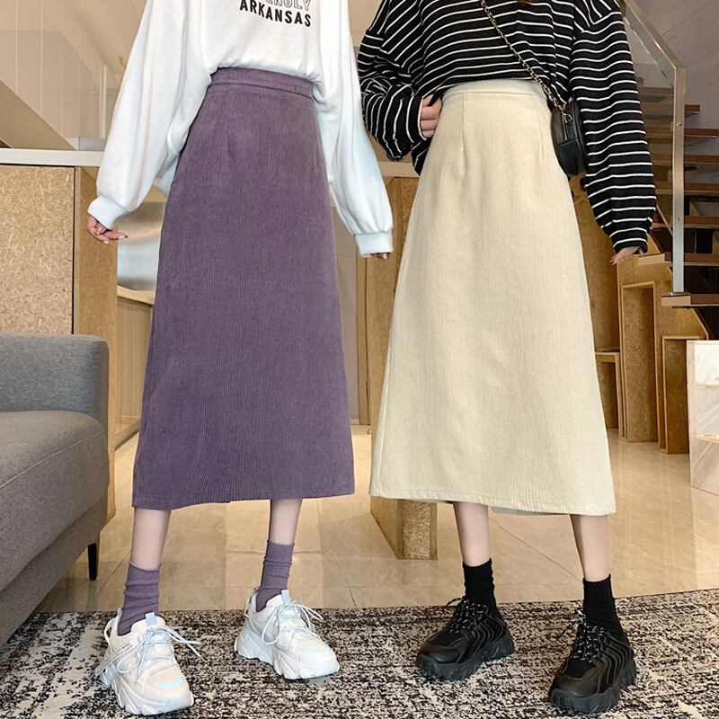 コーデュロイスカート スプリングハイウェストウェストオータムAライン 春物 秋物 試着室5531127151