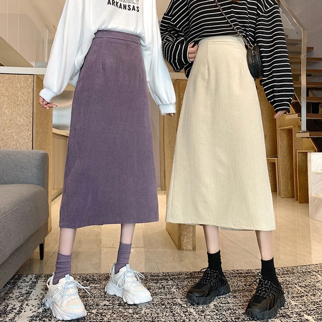コーデュロイスカート スプリングハイウェストウェストオータムAライン 春物 秋物 試着室5531127151