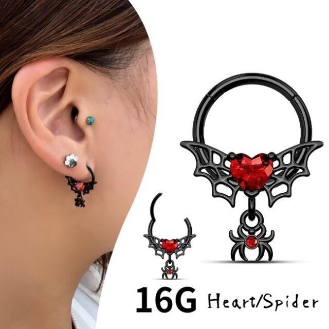 ボディピアス 16G ハート スパイダー ハロウィンピアス ワンタッチ