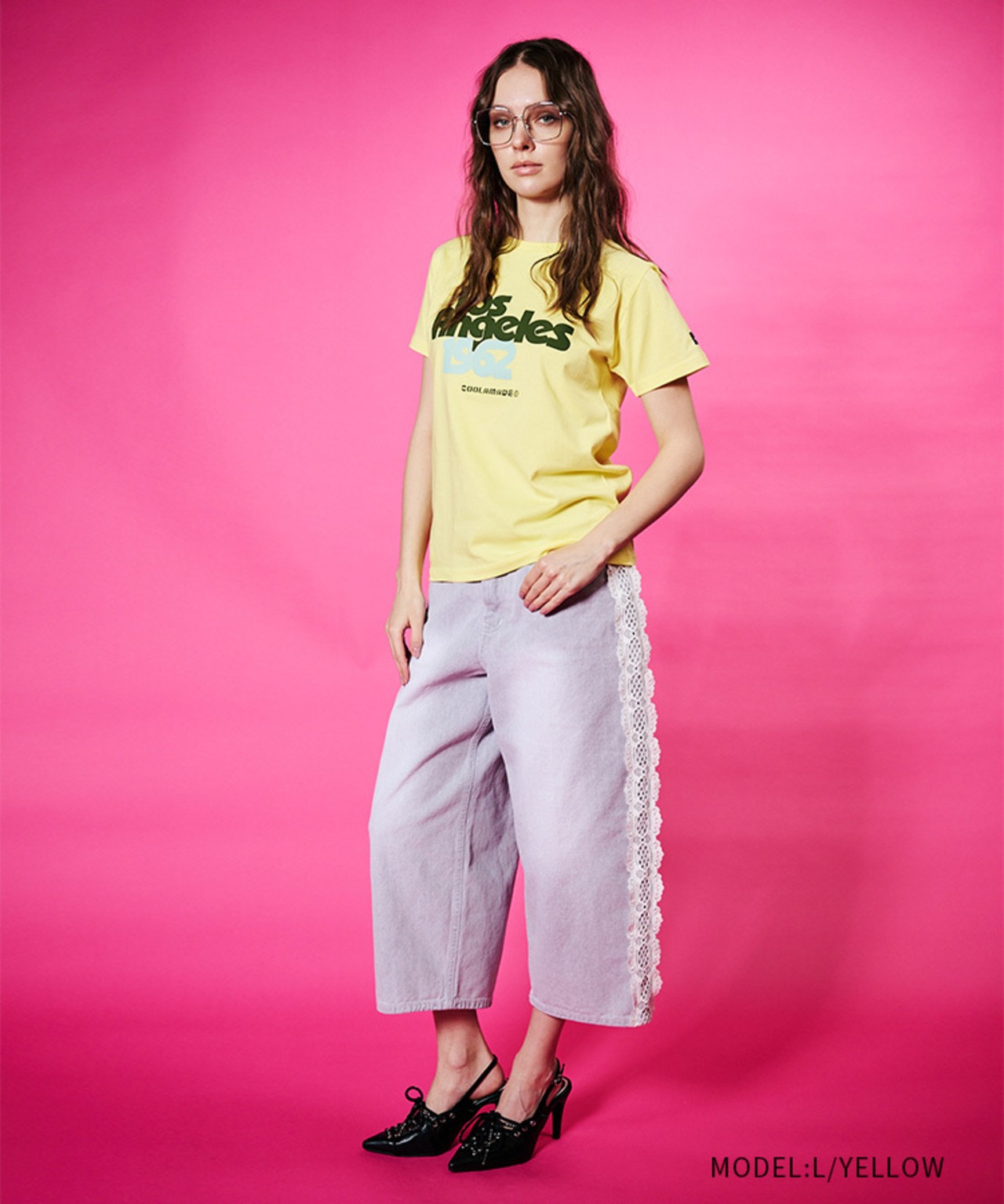 COOLA LA プリントコンパクトTシャツ (L/YELLOW)　CQ-48097