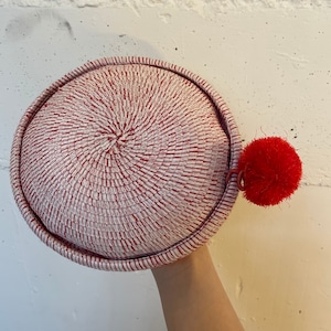 VINTAGE 40-50's red pompon straw hat