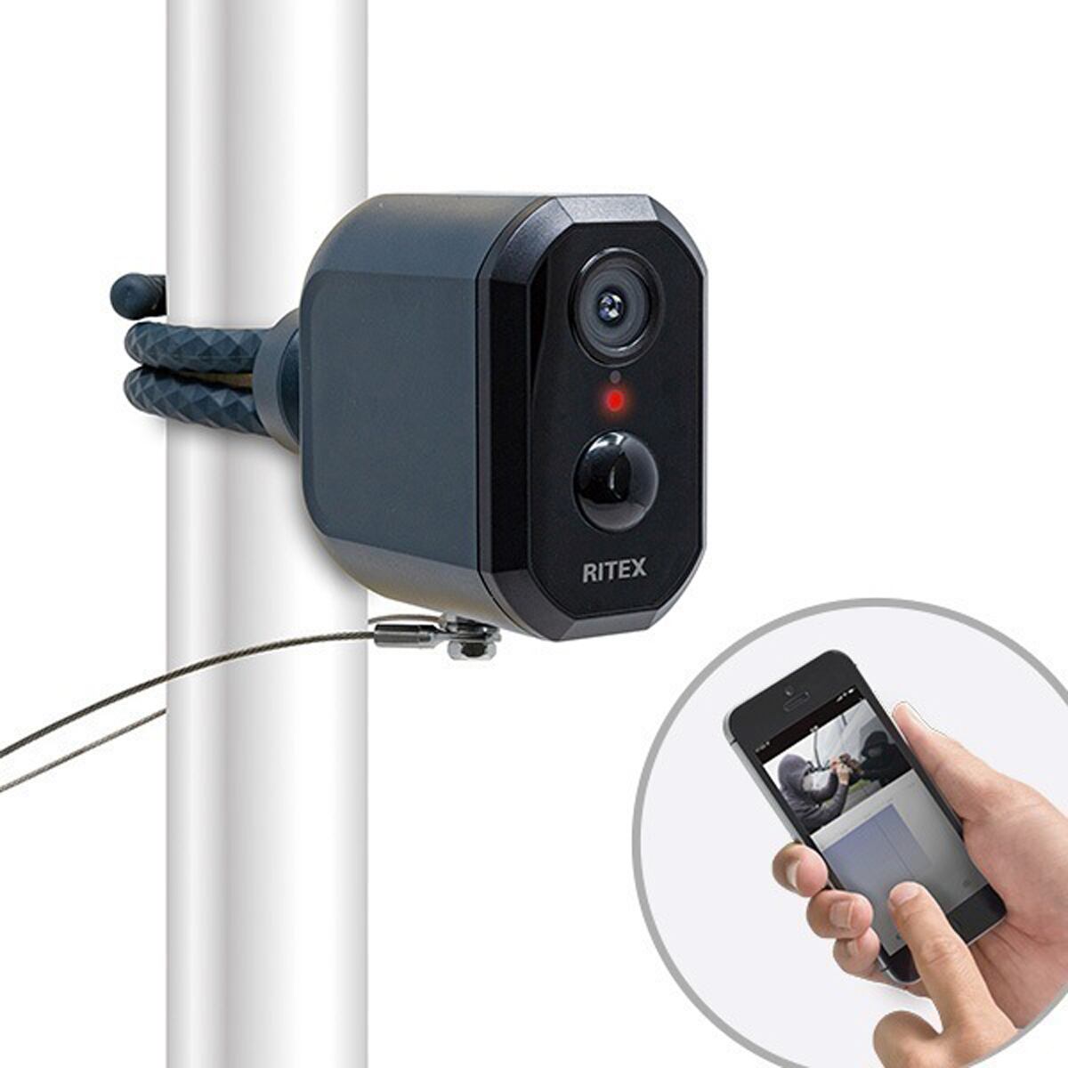 スマホと連動 充電式どこでもセンサーカメラ 盗難防止ワイヤーセット