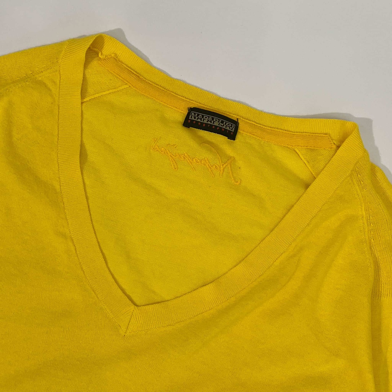 NAPAPIJRI ナパピリ Vネック ハイゲージ コットン 長袖 ニット セーター S/イエロー レディース 薄手
