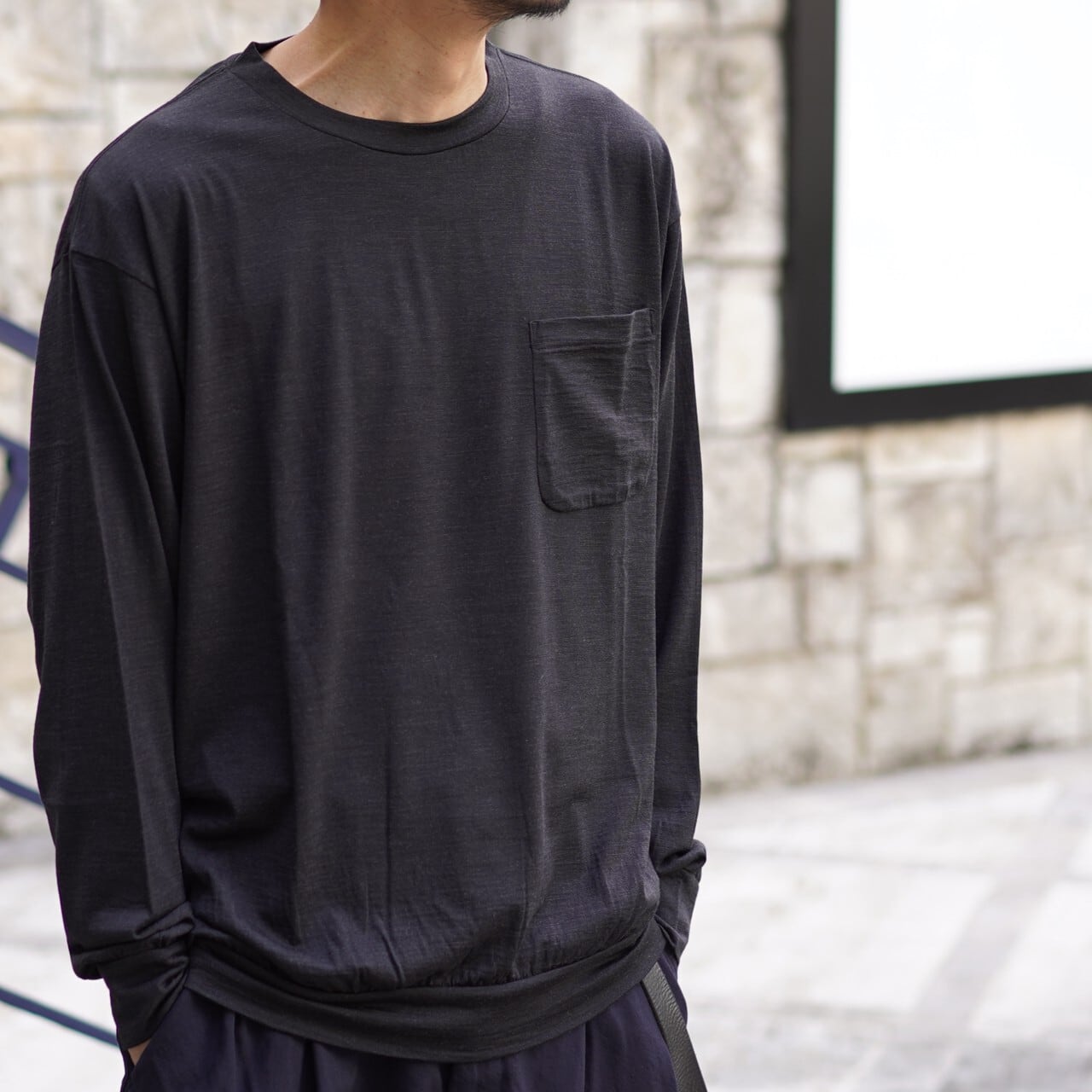 COMOLI 20aw  ウール天竺　長袖クルー　navy size1