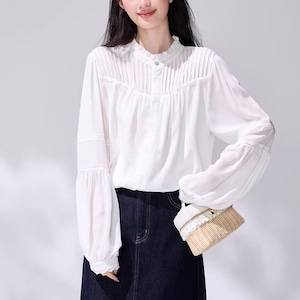 ボリュームスリーブフリルバンドカラーブラウス ・75178 ボリュームスリーブフリルバンドカラーブラウス ・75178