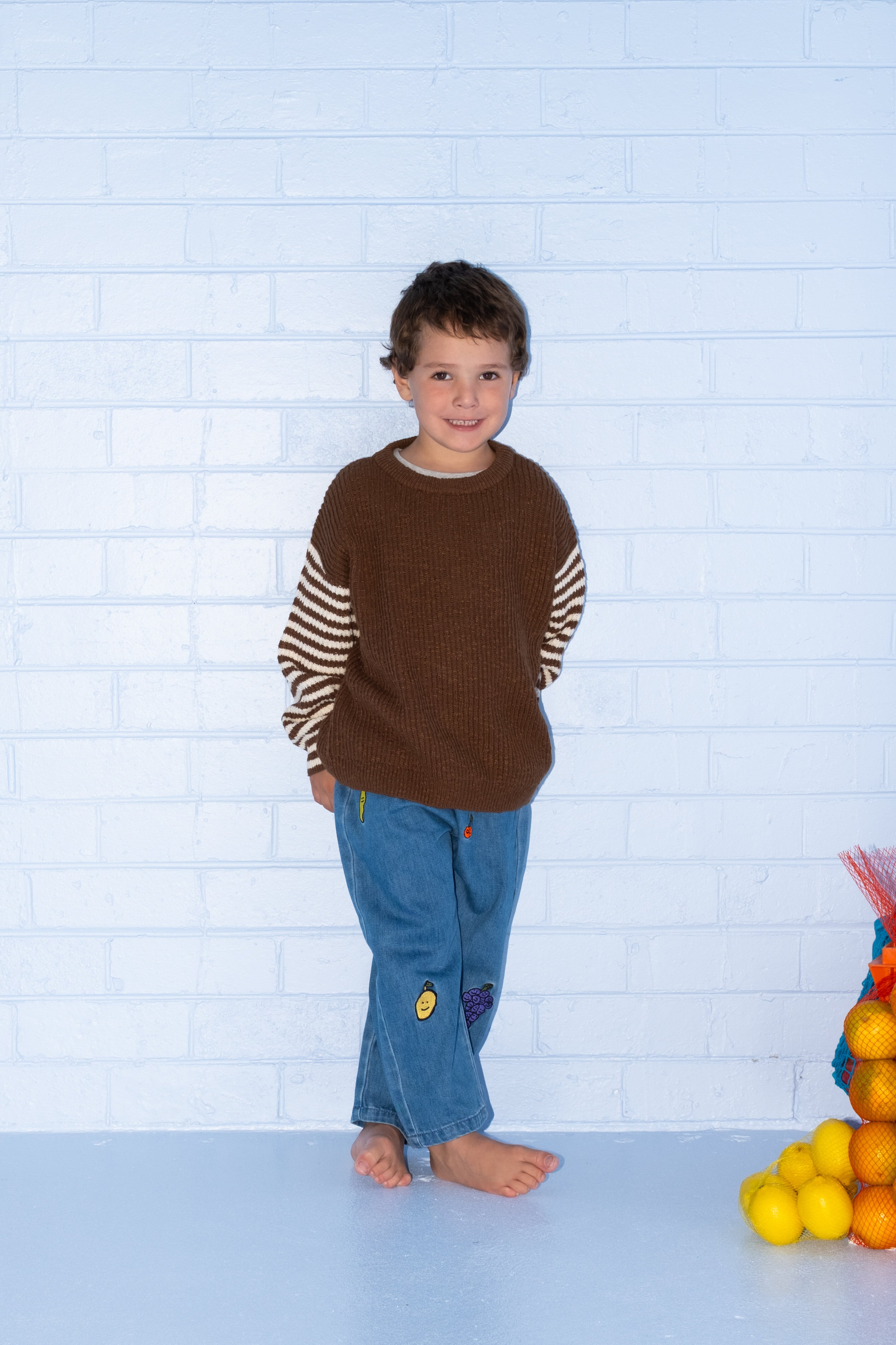 【即納/送料無料】Grown / Organic Stripe Sleeve Knit Pull Over