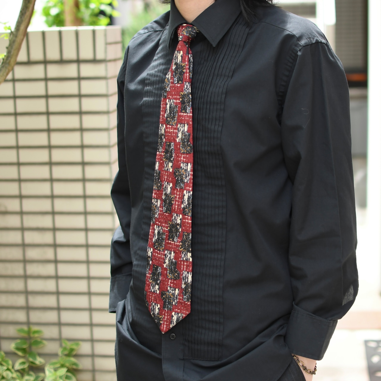 pleats dress shirt black