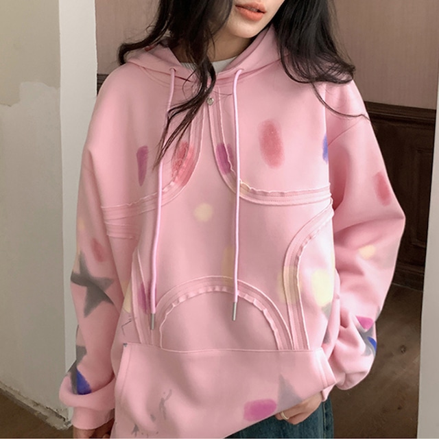 star motif drop shoulder hoodie J00079