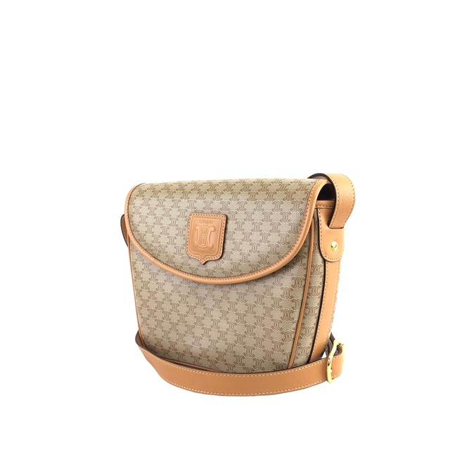 CELINE セリーヌ マカダム ブラゾン型押し レザー ショルダーバッグ ベージュ vintage ヴィンテージ オールド bdshsv