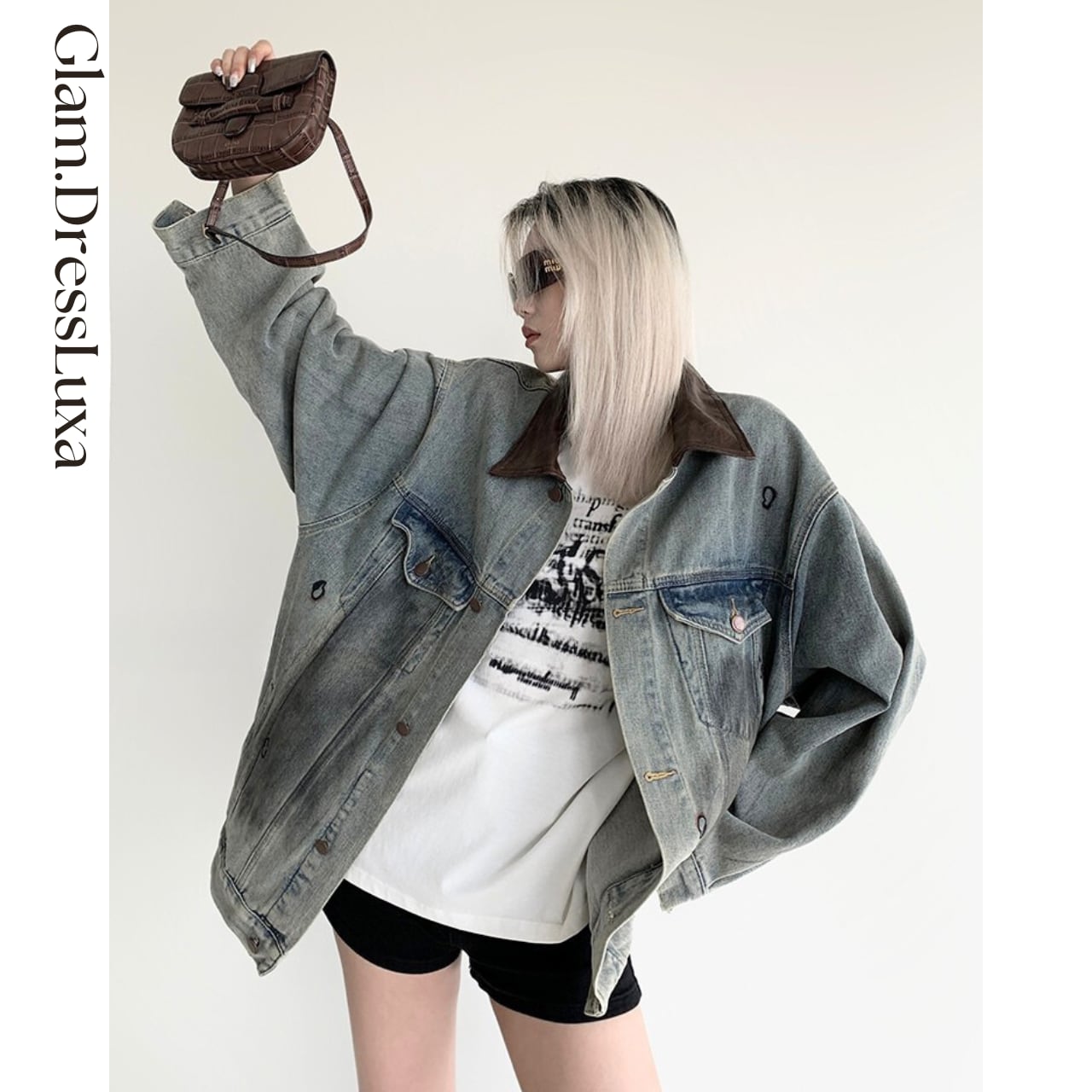 vintageレザーパッチデニムジャケット_K01