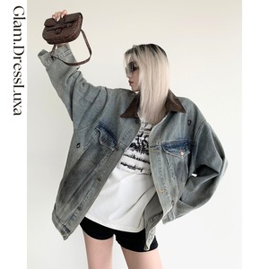 vintageレザーパッチデニムジャケット_K01