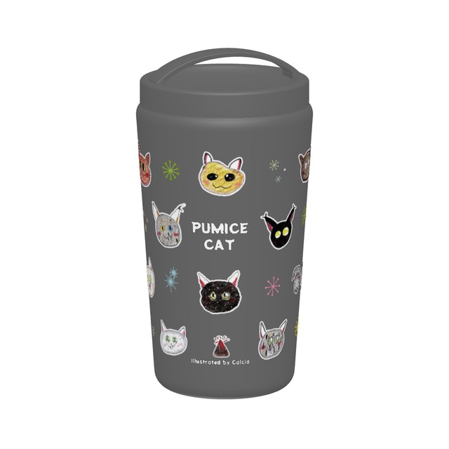 保温タンブラー520ml【パミスネコ】チャコールブラック