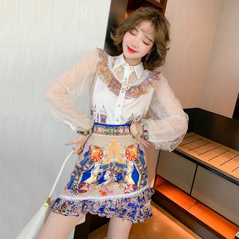 スリーブシャツ プリントスカート オータム 秋物 MIUCO55420890979