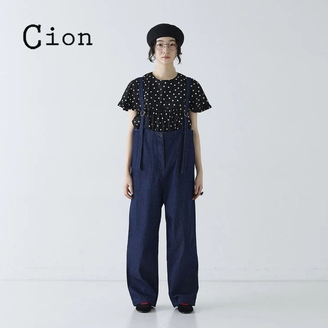 シオン Cion ワイドパンツ レディース デニムサスペンダーパンツ 綿100 サスペンダー ボタン パンツ 調整可能 おしゃれ かわいい 夏 通年 オールシーズン 女性 ギフト ブルー インディゴ 19-26123 Fr120