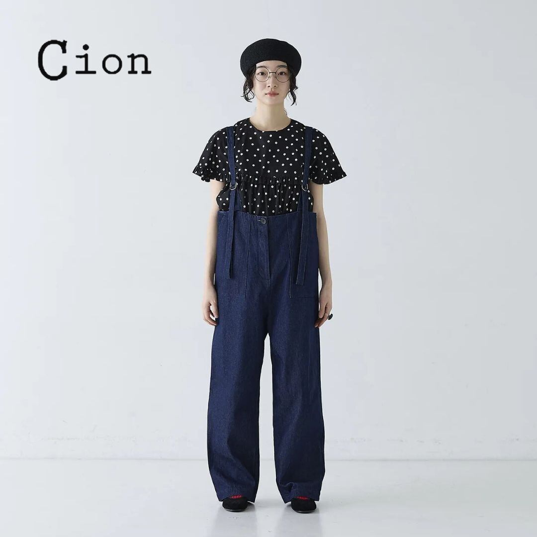 シオン Cion ワイドパンツ レディース デニムサスペンダーパンツ 綿100 サスペンダー ボタン パンツ 調整可能 おしゃれ かわいい 夏 通年 オールシーズン 女性 ギフト ブルー インディゴ 19-26123 Fr120