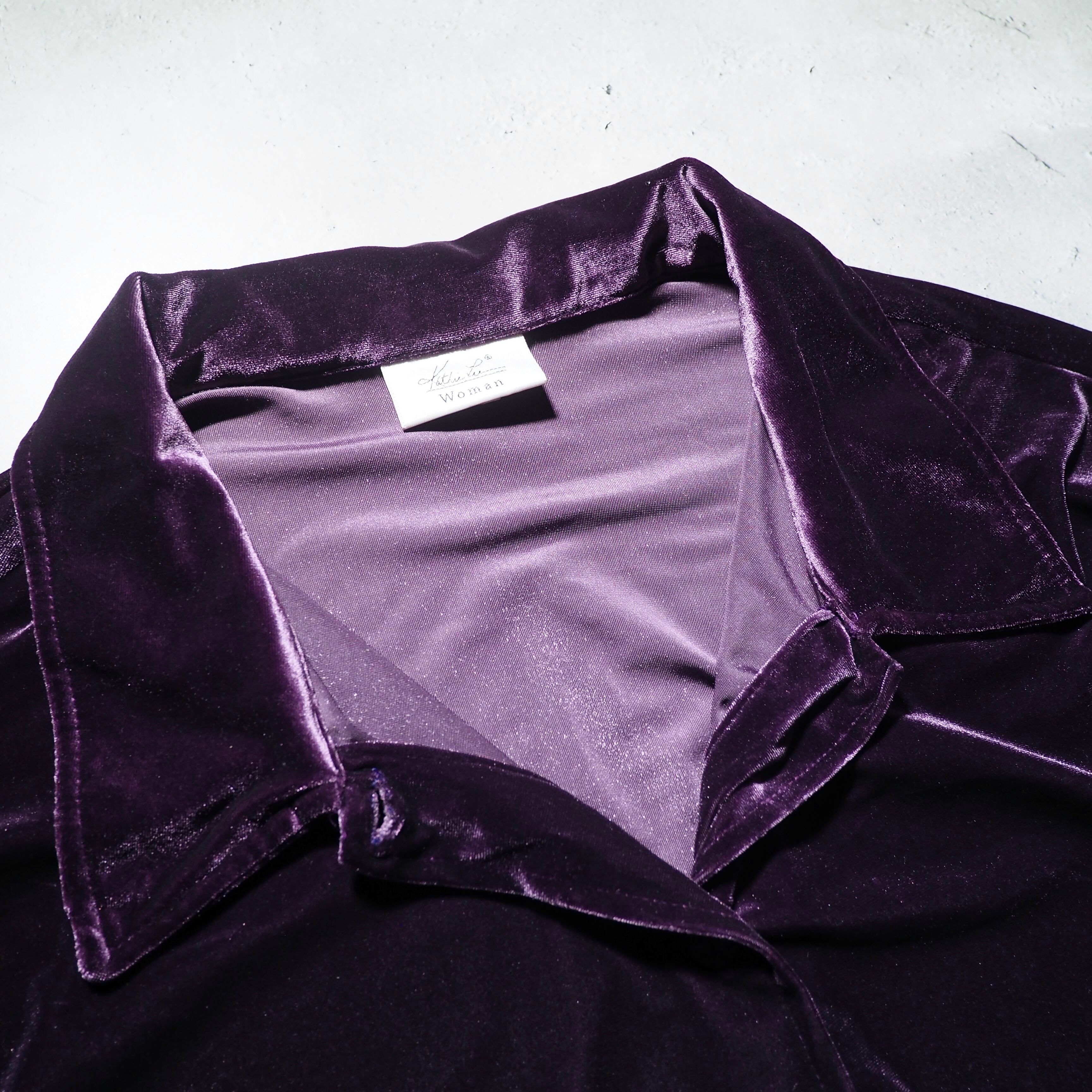 1990s Beautiful luster purple color vintage Drape loose velours shirt