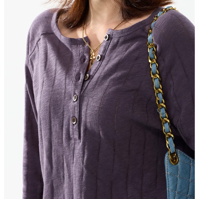 random-line henley veck long tee　ランダムラインヘンリーネックロングティー　J2111