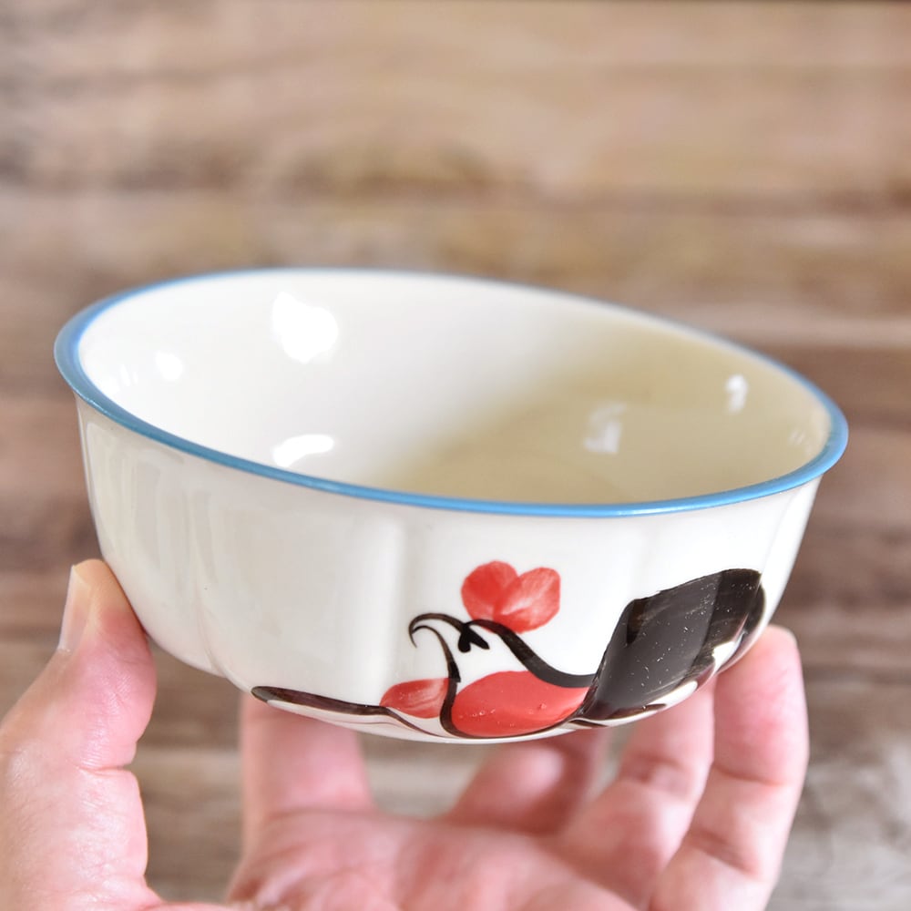 タイ ランパーン陶器 ニワトリ柄 ボウル ひだ状の溝付き 13cm | Phnom