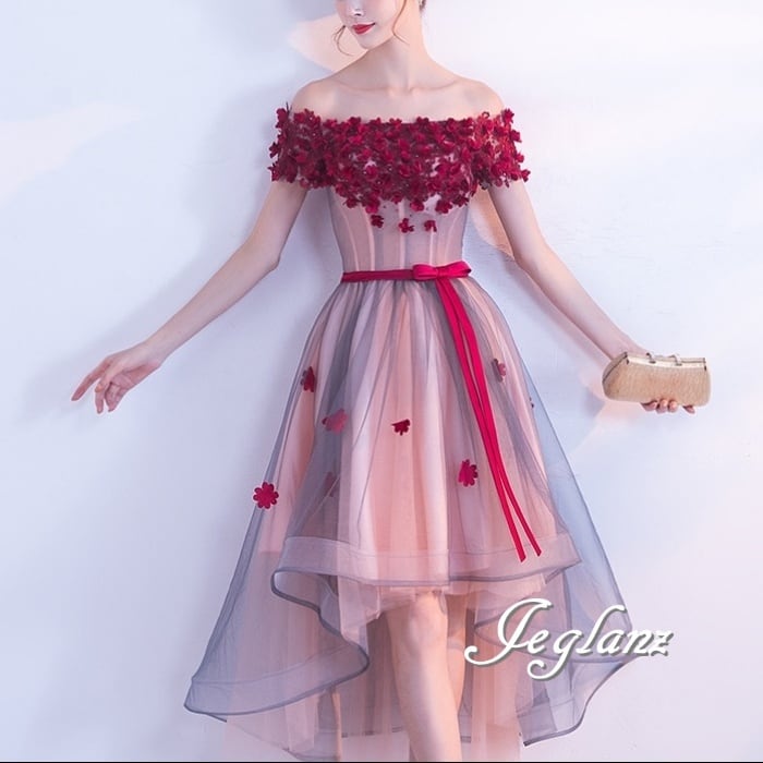 パーティ ドレス 立体フラワー 背中 編み上げ オフショル 3パターン(M6728)ζ