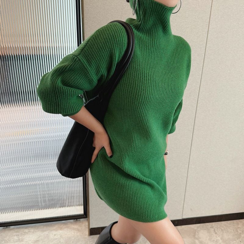 Turtleneck mini length knit dress《2colors》 00564
