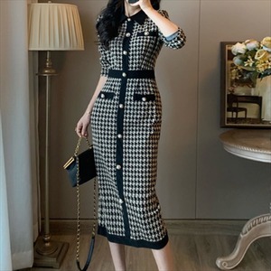 【送料無料】 ロングドレス ワンピース ドレス dress 衣装 ロング ロング丈 膝丈 ひざ丈 袖あり 長袖 クルーネック Iライン エレガント 可愛い 大人可愛い きれいめ シンプル カジュアル シック コンサバ 華やか 大人 上品 おしゃれ お洒落 レトロ こなれ感 高見え 高級感 千鳥格子 秋 30代 40代 レディース 女性用 ママ ママ服 デート お出かけ 女子会 お呼ばれ 休日 お茶会 授業参観 結婚式 二次会 パーティ 演奏会 普段使い 韓国 韓国系 ファッション コーデ スタイル 楽ちん