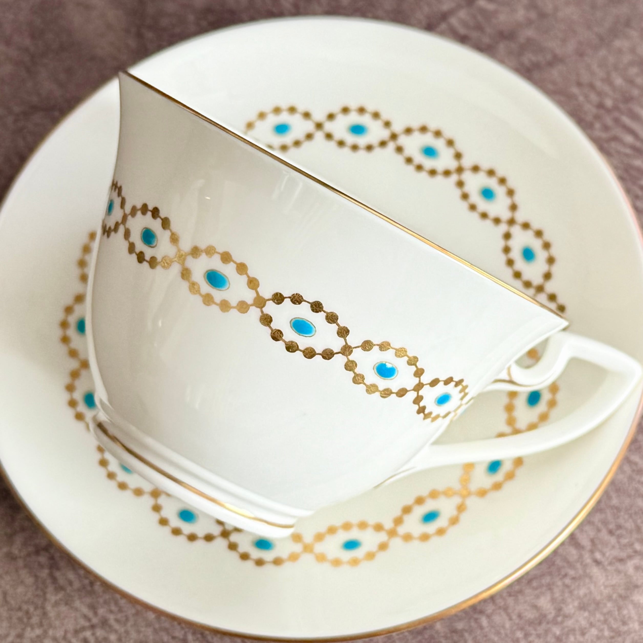 アールデコ フランス製 アンティーク ボウルとソーサー フランスアンティーク ポリクロームの美しいカフェオレボウル