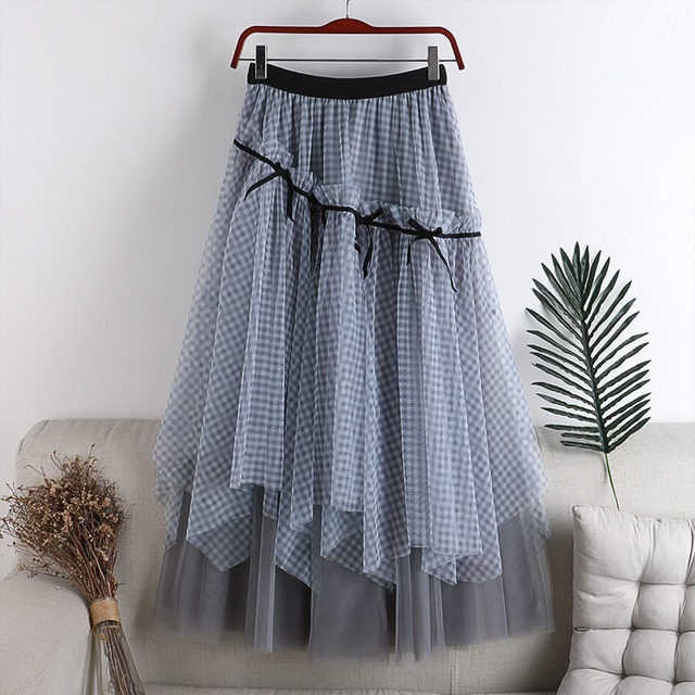 【送料無料】3色 スカート レディース チュール フレア ティアード レース シフォン 透け感 ミモレ丈 ロング丈 フリル リボン レトロ おしゃれ 大人可愛い キュート 個性的 ガーリー ゆったり チェック柄 Aライン ブルー 青 水色 黒 ブラック 緑 グリーン オリーブ 大人かわいい インスタ映え アイテム ファッション 大人カジュアル くすみカラー コーデ デート 通学 学生 休日 女子会 お出かけ 主役級 10代 20代 秋 冬トレンド 抜け感 オシャレ ふんわり ウエストゴム db1535