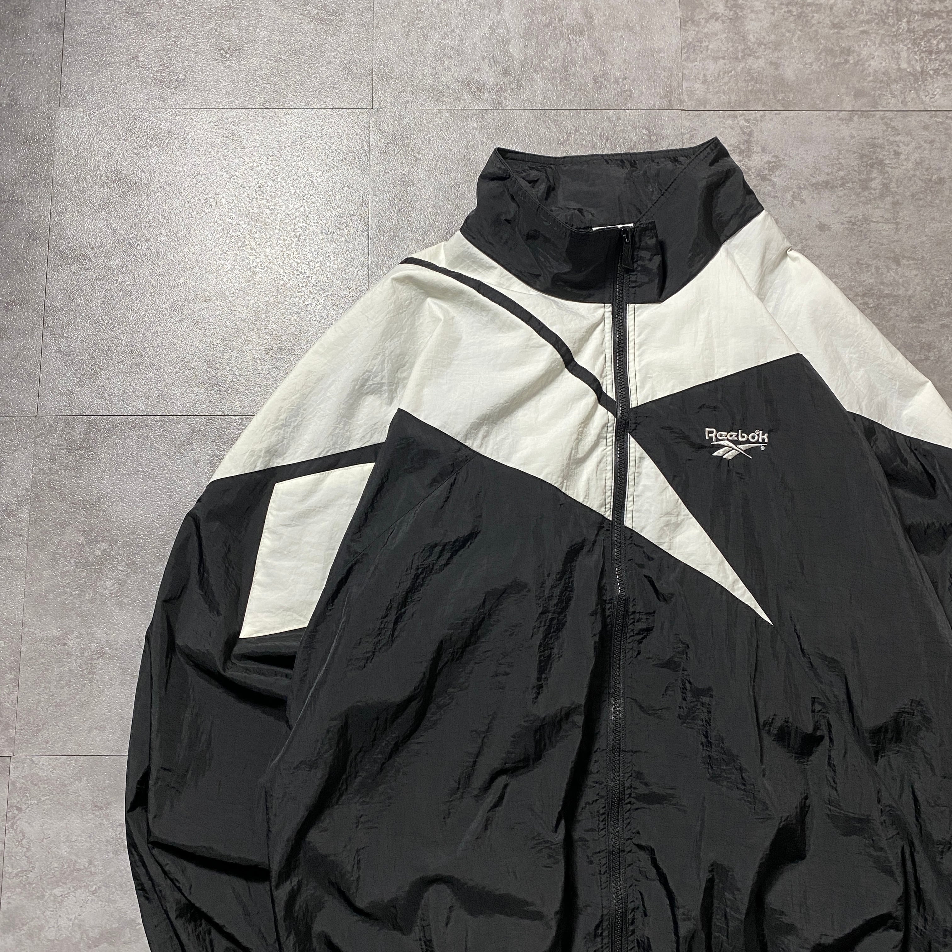 Size:XL】90's Reebok リーボック 刺繍ベクターロゴ 美品 ブラック 黒