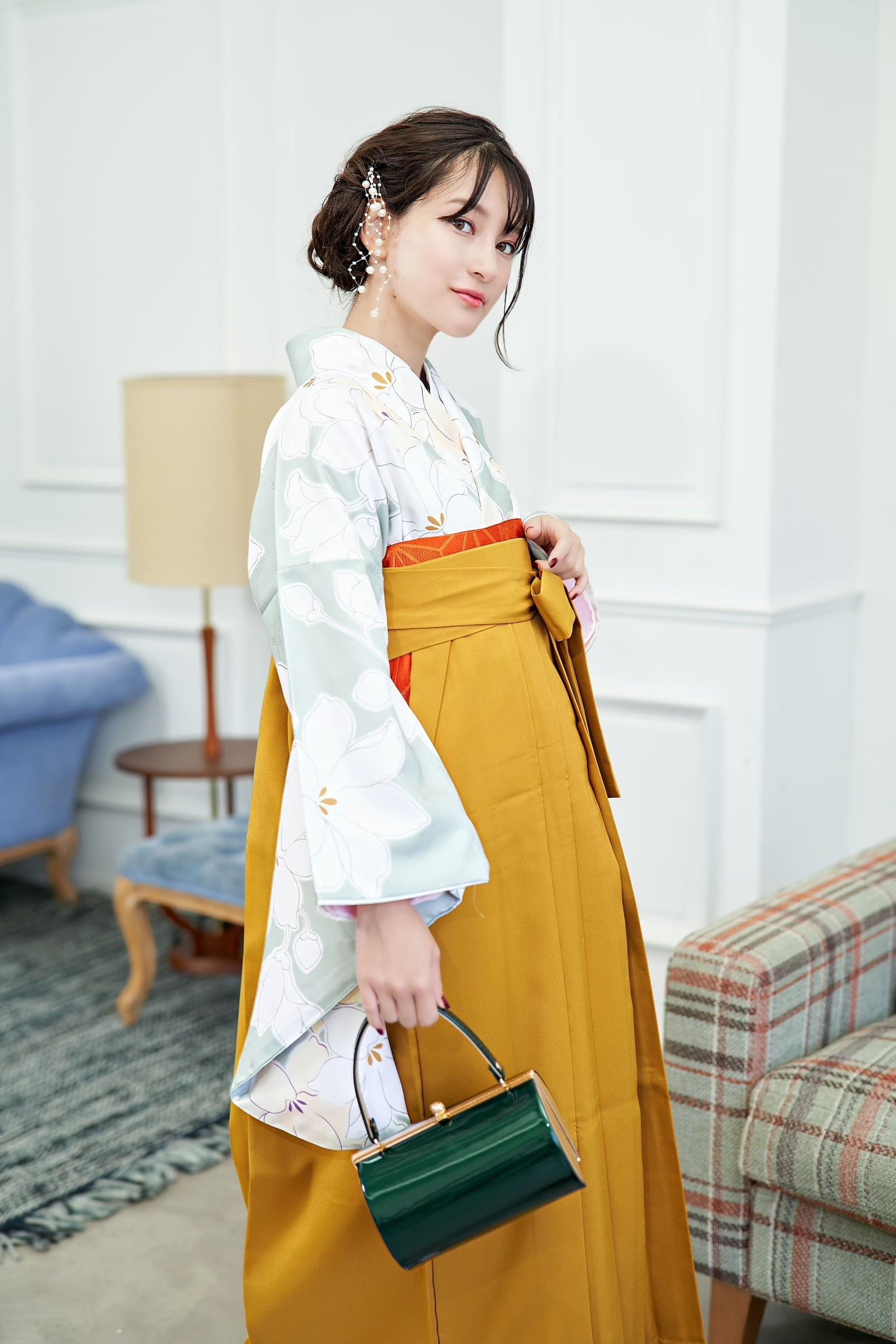 正絹総絞り シルクワンピース 淡い若草色 着丈87cm おしゃれ七部袖 