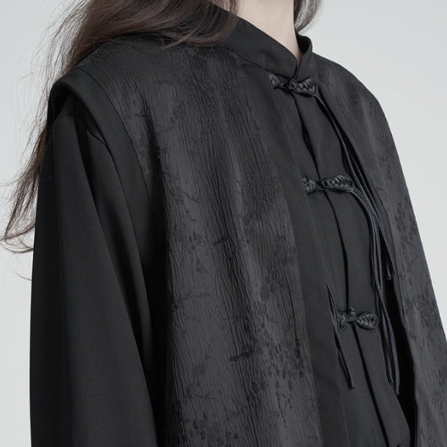 Layered jacquard vest style shirt C0610