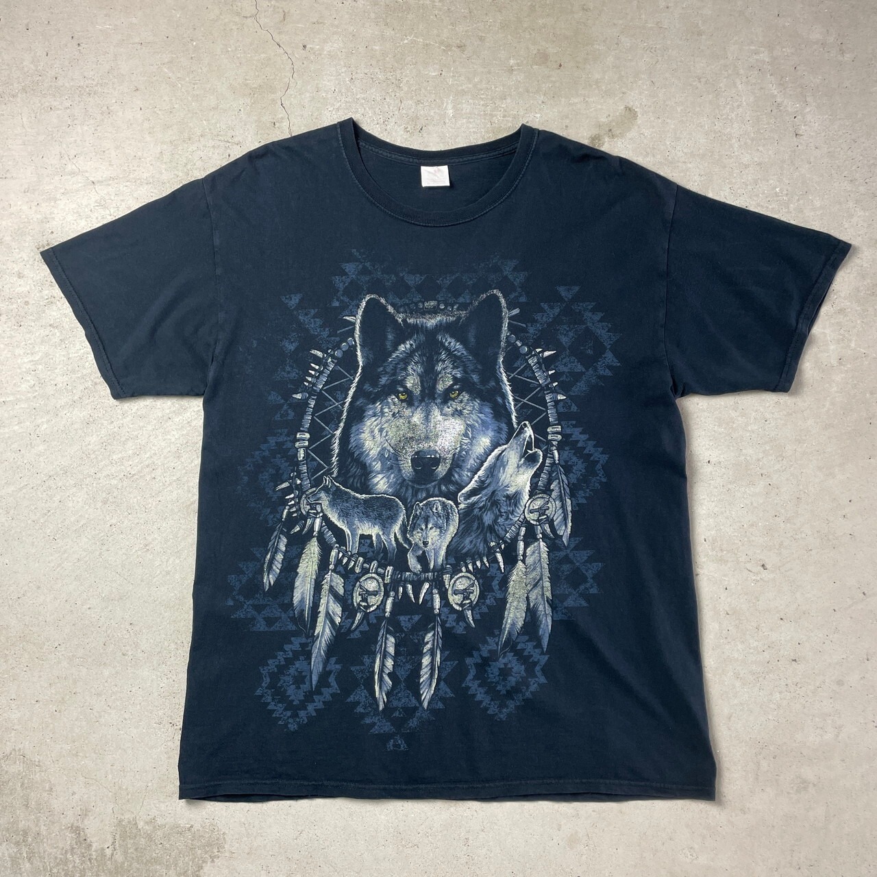 オオカミ 狼 アニマル プリントTシャツ メンズL相当 古着 動物 