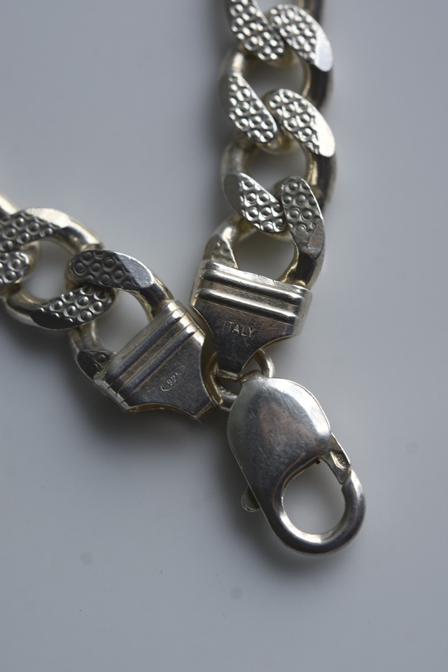 Utah／vintage 925 silver large figaro link chain bracelet／made in italy
