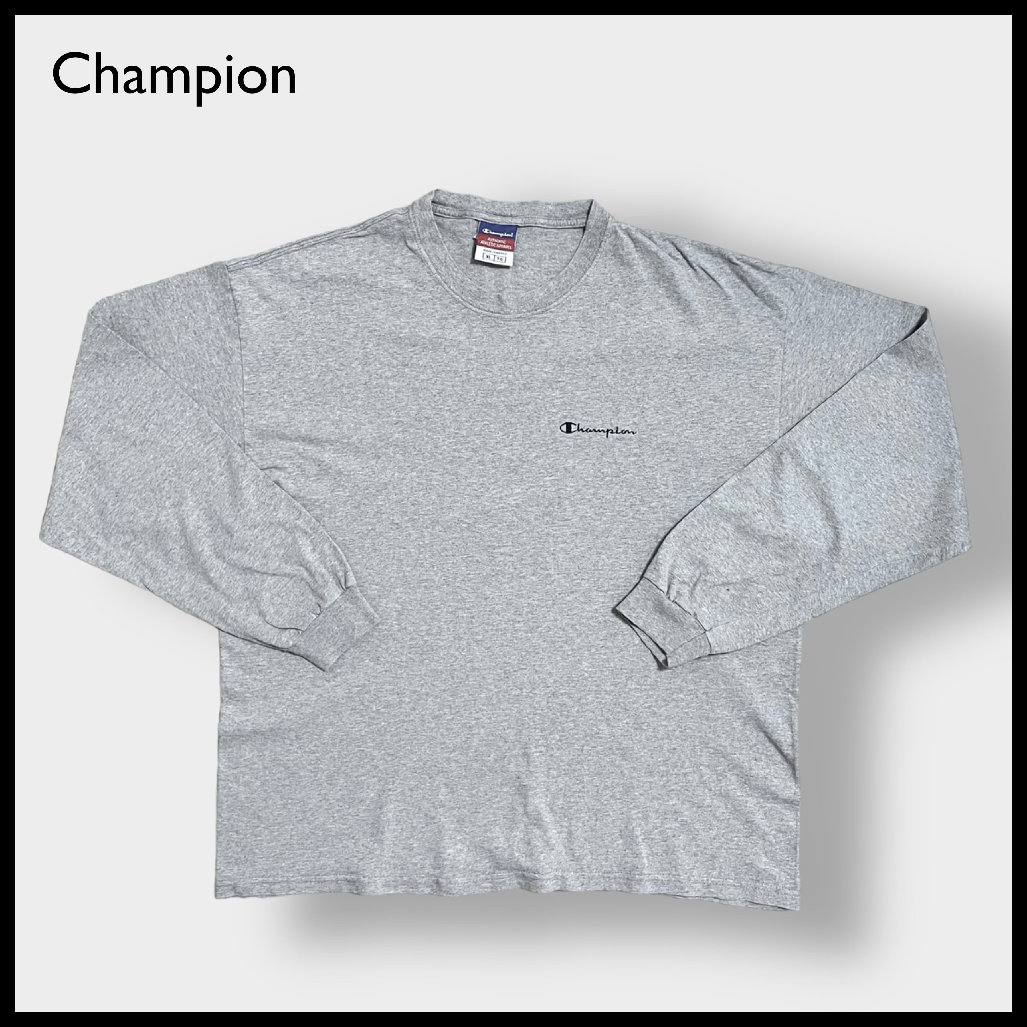 Champion ロゴ刺繍長袖スウェット ラグラン グレー ビッグサイズ