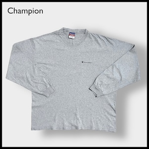 【Champion】ワンポイント 刺繍ロゴ ロンT ロングTシャツ 長袖Tシャツ チャンピオン X-LARGE ビッグサイズ シンプル グレー メキシコ製 US古着